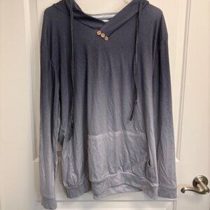 Gray Ombre Gradient Hoodie with Button Detail & Front Pocket